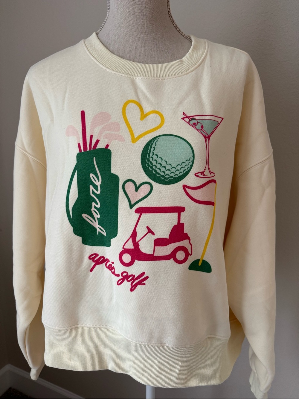 Brand new Cream Graphic Crewneck Sweater with Golf Motif